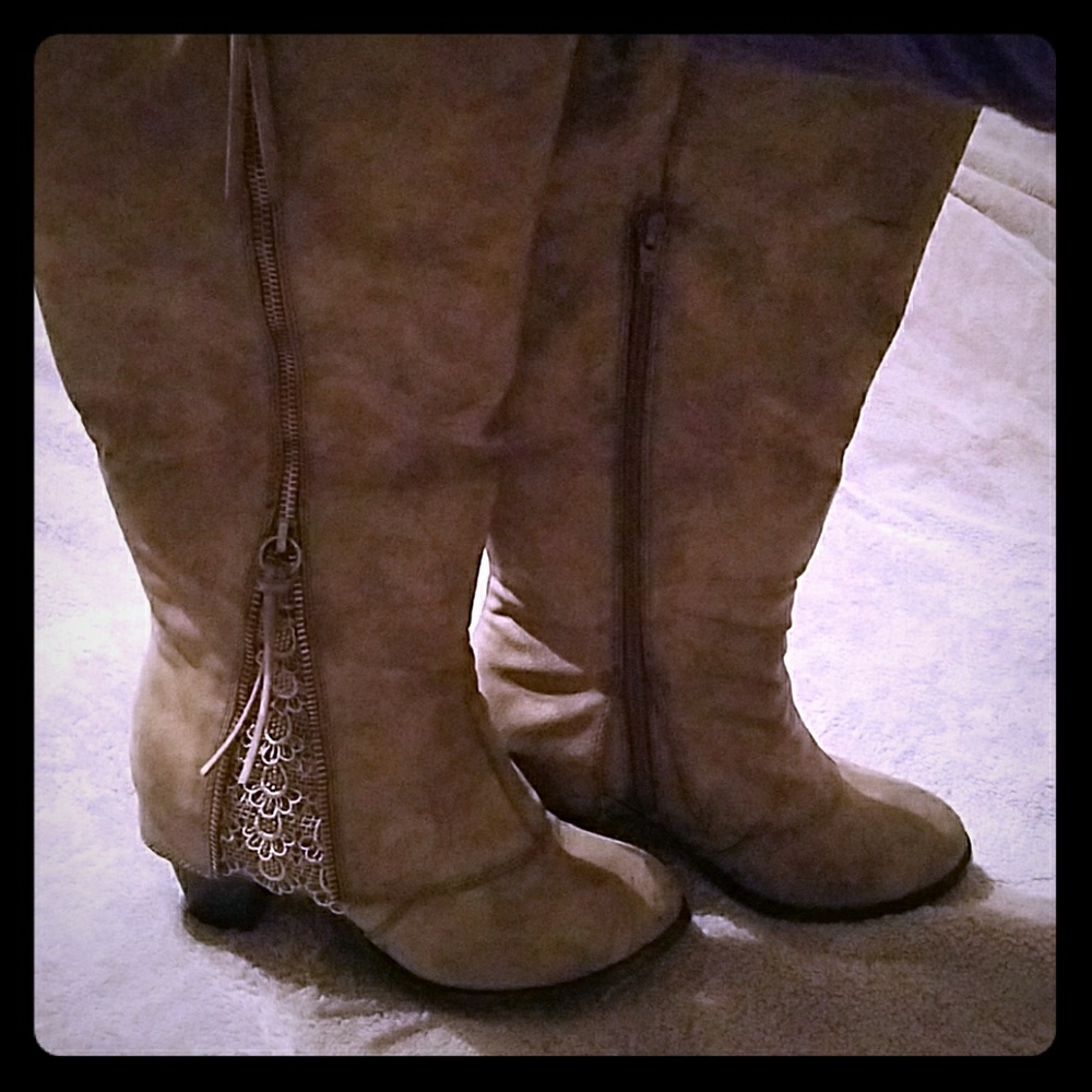 Gray "Southern Fried Chicks" Tall Lace Boots